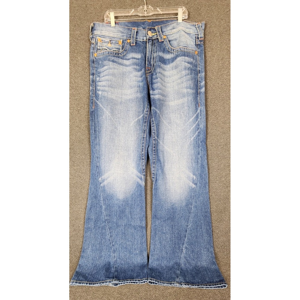 True‎ Religion World Embroidered Rare Men 38x33.5 Yuppie Distressed Denim Y2K
